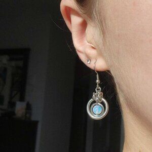 Vintage whimsical opalite and silver circle earrings ✦ Medieval fairy style ✦